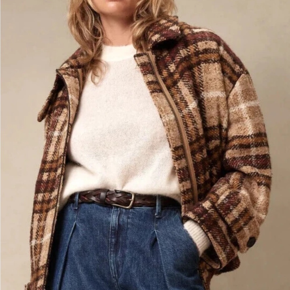 Banana Republic Balmacaan Wool Plaid Brown Women's Jacket